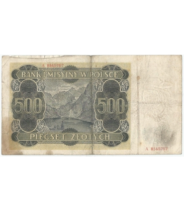 Banknot 500 złotych 1940 stan 3-, Ser. A, Góral