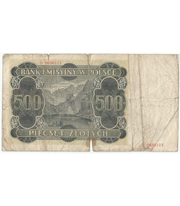 Banknot 500 złotych 1940 stan 4, Ser. B, Góral