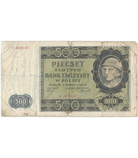 Banknot 500 złotych 1940 stan 4, Ser. B, Góral