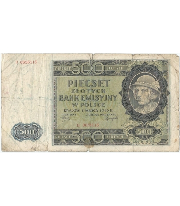 Banknot 500 złotych 1940 stan 4, Ser. B, Góral