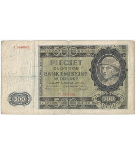 Banknot 500 złotych 1940 stan 3-/4+, Ser. A, Góral