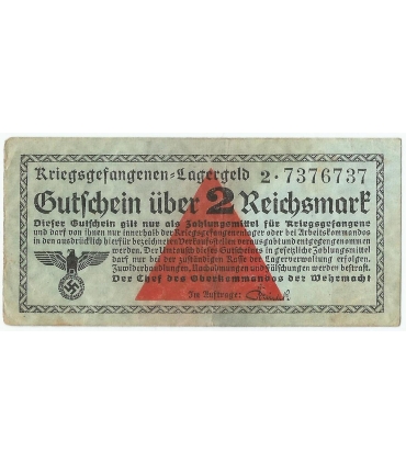 2 marki, bon obozowy dla jeńców wojennych 1939-1945, RADAR z 4 siódemkami
