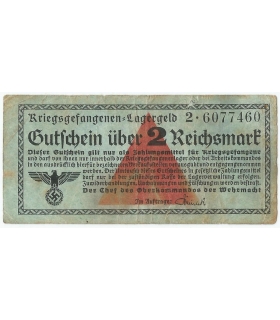 2 marki, bon obozowy dla jeńców wojennych Kriegsgefangen Lagergeld 1939-1945