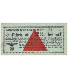 2 marki, bon obozowy dla jeńców wojennych Kriegsgefangen Lagergeld 1939-1945