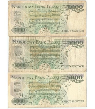 Lot: 3x 5000 zł Fryderyk Chopin, różne serie, 3-/4+