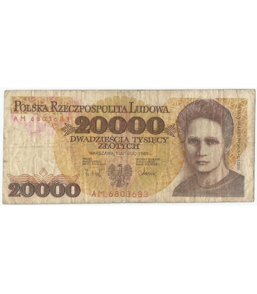 20000 zł, Maria Skłodowska-Curie, 1989, seria AM, stan 3-/4+