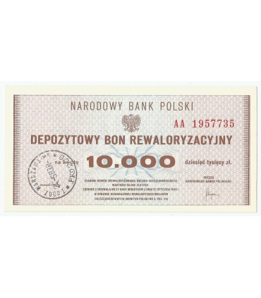 Depozytowy bon rewaloryzacyjny na 10.000 złotych, 1982, AA