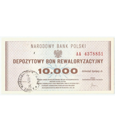 Depozytowy bon rewaloryzacyjny na 10.000 złotych, 1982, AA