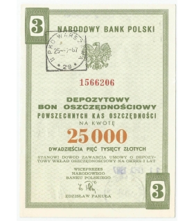 Depozytowy bon rewaloryzacyjny trzyletni na 25.000 złotych