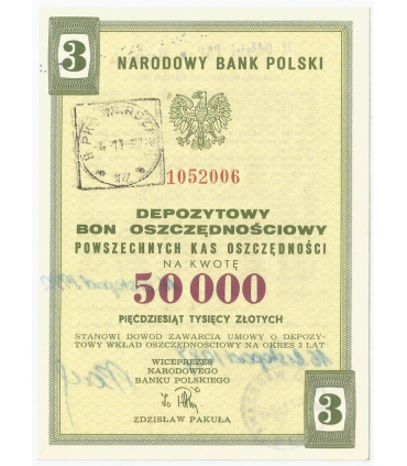 NBP, Depozytowy bon oszczędnościowy trzyletni na 50.000 złotych