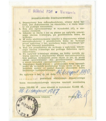 NBP, Depozytowy bon oszczędnościowy trzyletni na 100.000 złotych