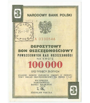 NBP, Depozytowy bon oszczędnościowy trzyletni na 100.000 złotych