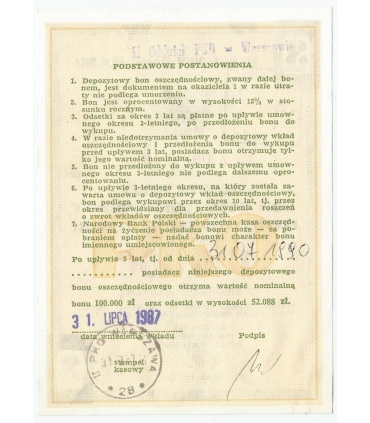 NBP, Depozytowy bon oszczędnościowy trzyletni na 100.000 złotych