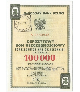 NBP, Depozytowy bon oszczędnościowy trzyletni na 100.000 złotych
