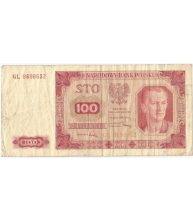 100 zł, 1948, seria GL, stan 3-, rzadsza seria bez ramki