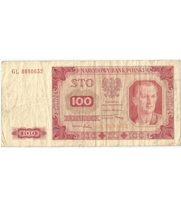 100 zł, 1948, seria GL, stan 3-, rzadsza seria bez ramki