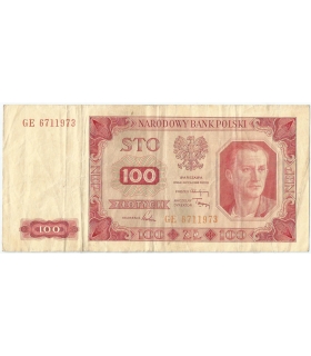 100 zł, 1948, seria GE, stan 3/3-, rzadsza seria bez ramki