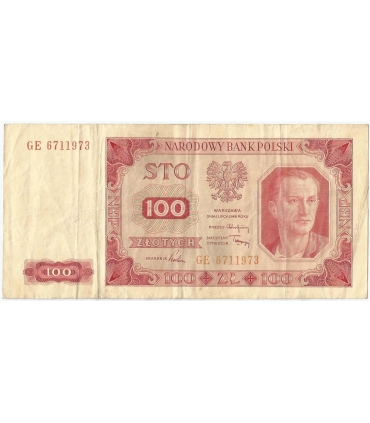 100 zł, 1948, seria GE, stan 3/3-, rzadsza seria bez ramki