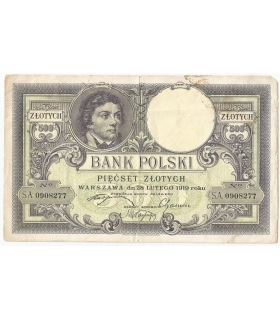 500 zł Kościuszko 28 lutego 1919, seria. SA., stan 3-