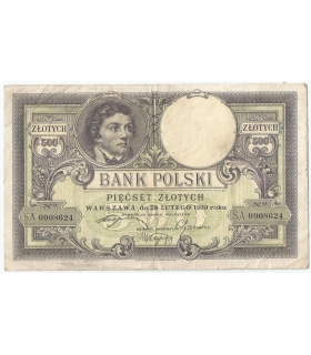 500 zł Kościuszko 28 lutego 1919, seria. SA., stan 3-