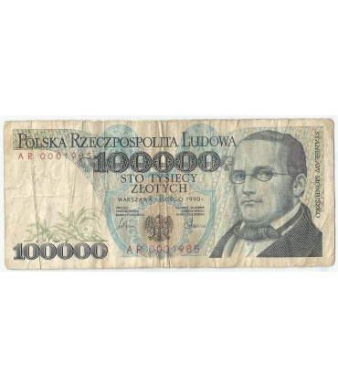 100000 zł Stanisław Moniuszko 1990, seria AR, stan 4