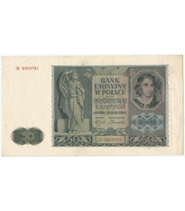 Banknot 50 złotych 1941 stan 3, seria B