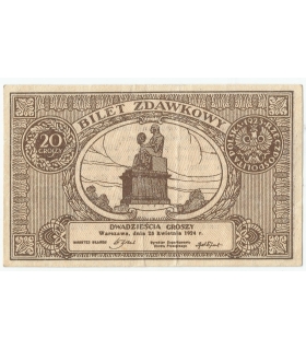 Bilet zdawkowy 20 groszy 1924, stan 3