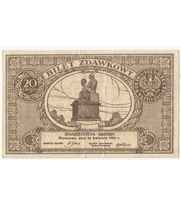 Bilet zdawkowy 20 groszy 1924, stan 3