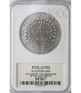 20 zł, 65. rocznica likwidacji getta w Łodzi, 2009, GCN MS67