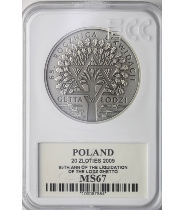 20 zł, 65. rocznica likwidacji getta w Łodzi, 2009, GCN MS67