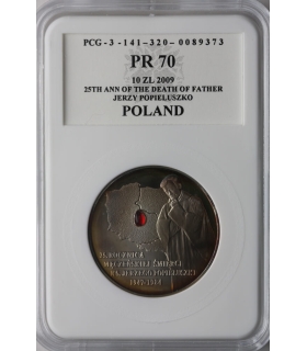 10 zł, 25 rocznica śmierci księdza Popiełuszki (Popiełuszko), PCG PR70