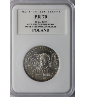 10 zł, 65. rocznica oswobodzenia KL Auschwitz-Birkenau, PCG PR70