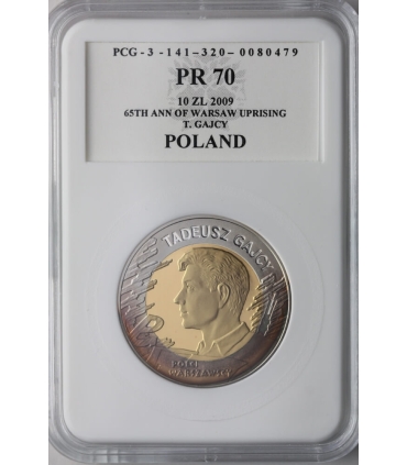 10 zł, Tadeusz Gajcy, 65. rocznica Powstania Warszawskiego, PCG PR70, patyna