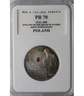 10 zł, 25 rocznica śmierci księdza Popiełuszki (Popiełuszko), PCG PR70