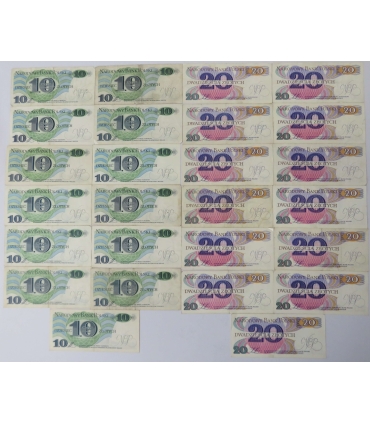 Zestaw 26 banknotów PRL, 13x 10 zł Bem + 13x 20 zł Traugutt, ładne