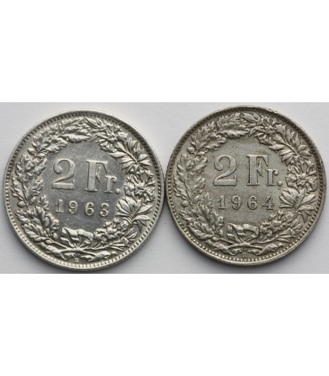 Szwajcaria Lot, 2x 2 franki, 1963, 1964, srebro
