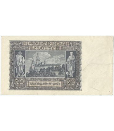 Banknot 20 złotych, 1940, seria K 0013910, NISKI NUMER, stan 2