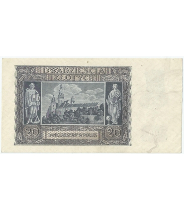 Banknot 20 złotych, 1940, seria K 0013911, NISKI NUMER, stan 2