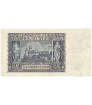 Banknot 20 złotych, 1940, seria K 0013914, NISKI NUMER, stan 2