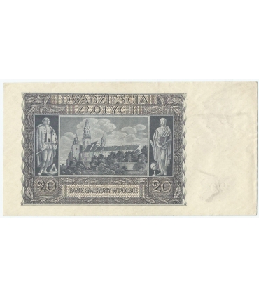 Banknot 20 złotych, 1940, seria K 0013920, NISKI NUMER, stan 2