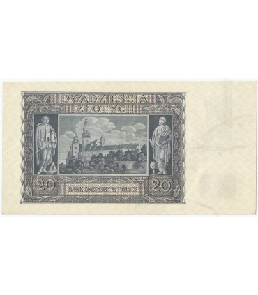Banknot 20 złotych, 1940, seria K 0013921, NISKI NUMER, stan 2