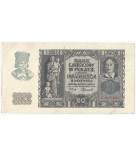 Banknot 20 złotych, 1940, seria G, stan 3