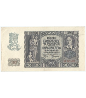 Banknot 20 złotych, 1940, seria G, stan 3