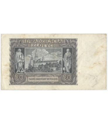Banknot 20 złotych, 1940, seria G 1616616, CIEKAWY NUMER stan 3-