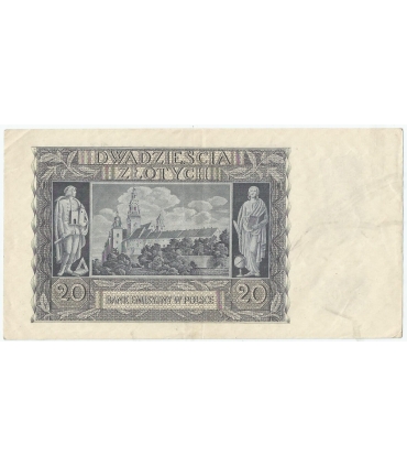 Banknot 20 złotych, 1940, seria K, stan 3