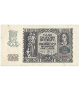 Banknot 20 złotych, 1940, seria G, stan 3