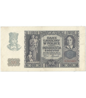 Banknot 20 złotych, 1940, seria G, stan 3