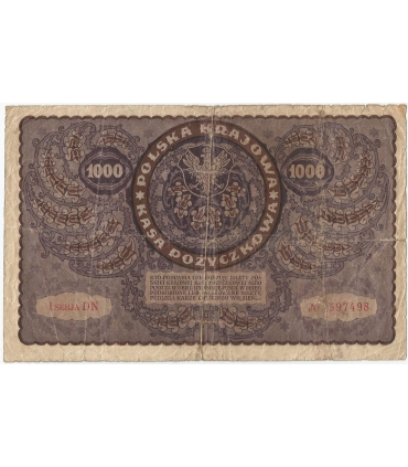 1000 marek polskich 1919, I seria DN, stan 4