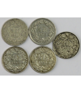 Szwajcaria Lot, 5x 1/2 franka: 1881, 1920, 1944, 1945, 1973