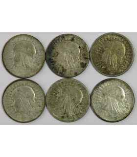 LOT 6 x 2 złote głowa kobiety 1932, 1933